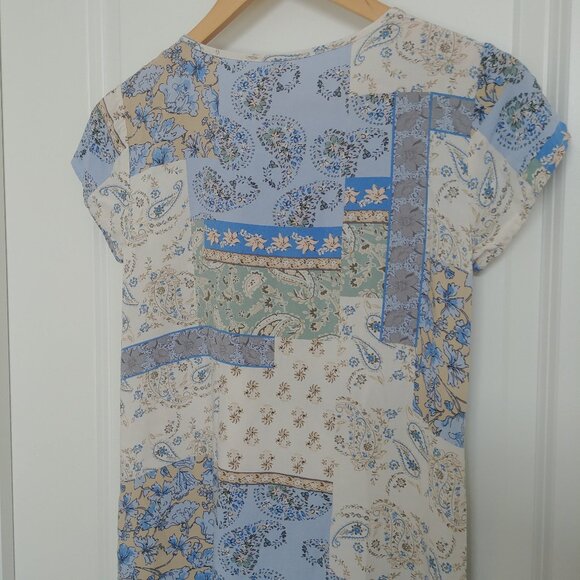 4/$20 Soya Concept Denmark blue cream patchwork look soft blouse top XS - Picture 5 of 14